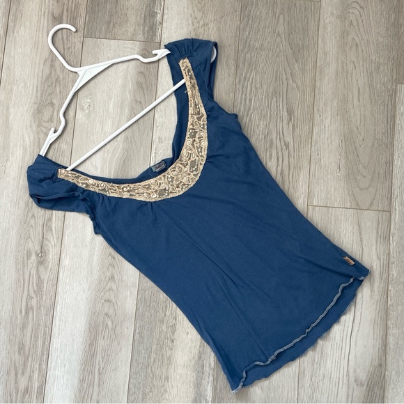 Hollister Tops - Hollister Y2K Top off shoulder lace beaded womens Blue medium vintage 2000s boho